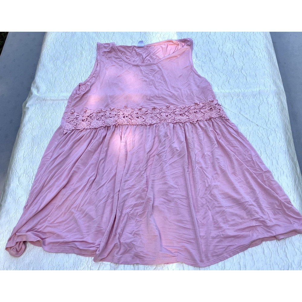 CY Fashion Pink Sleeveless Babydoll Top Floral Crochet Lace Empire Waist M8340 L